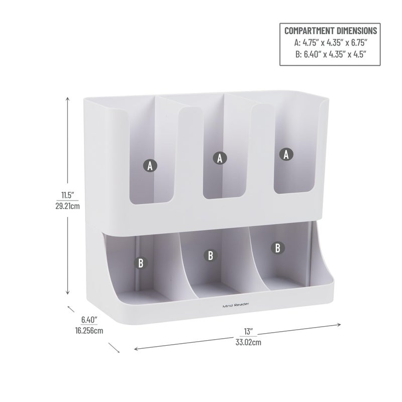 Mind Reader 6 Compartment Upright Breakroom Coffee Condiment and Cup Storage Organizer, White - Image 3
